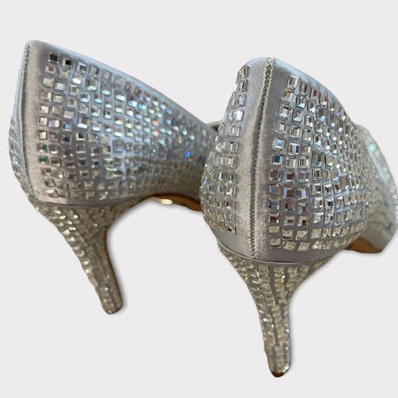 Lauren Lorrain Silver Glass/Rhinestones Dazzle Embellished Pump Heels Size 6.5 - Picture 10 of 14